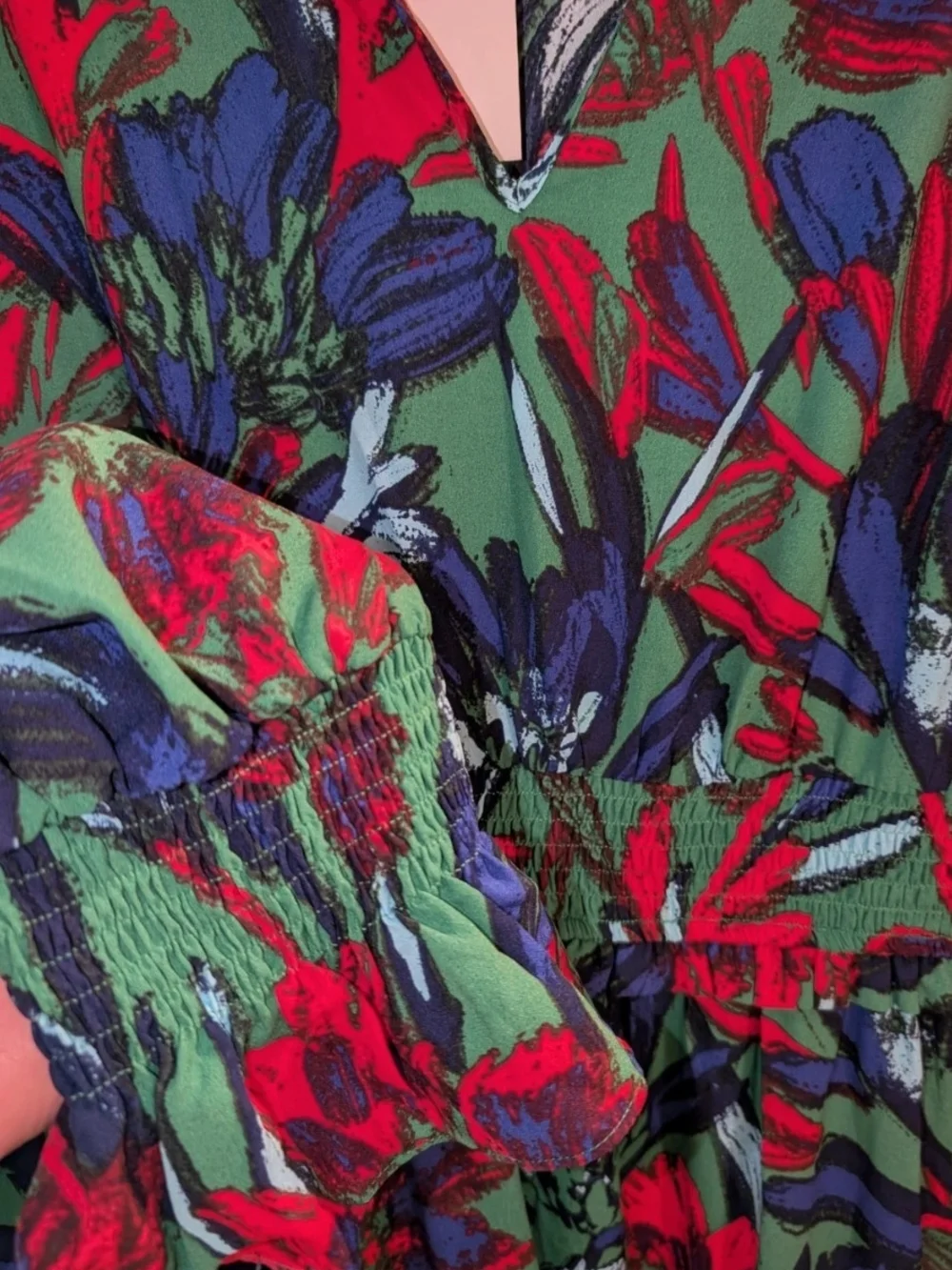 Sugarlips Green Floral Maxi Dress with Red & Blue Blooms